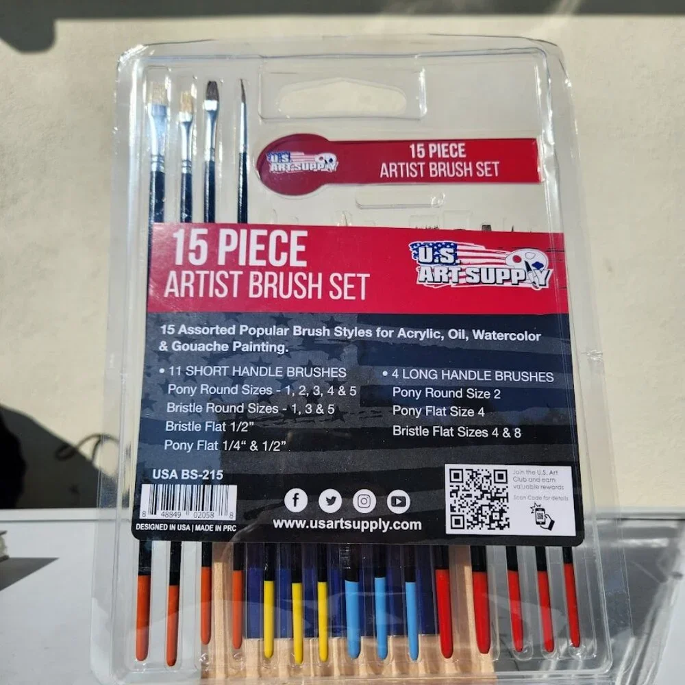 NEW Art Brushes Painting Set 15 Piece Set for Acrylic Oil Watercolor Gouache Bra